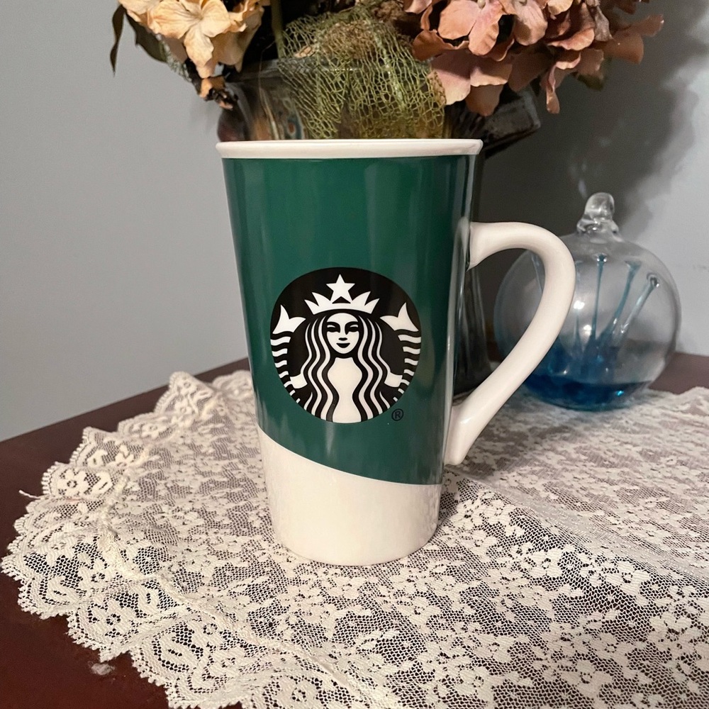 Starbucks green and white‎ logo mug.